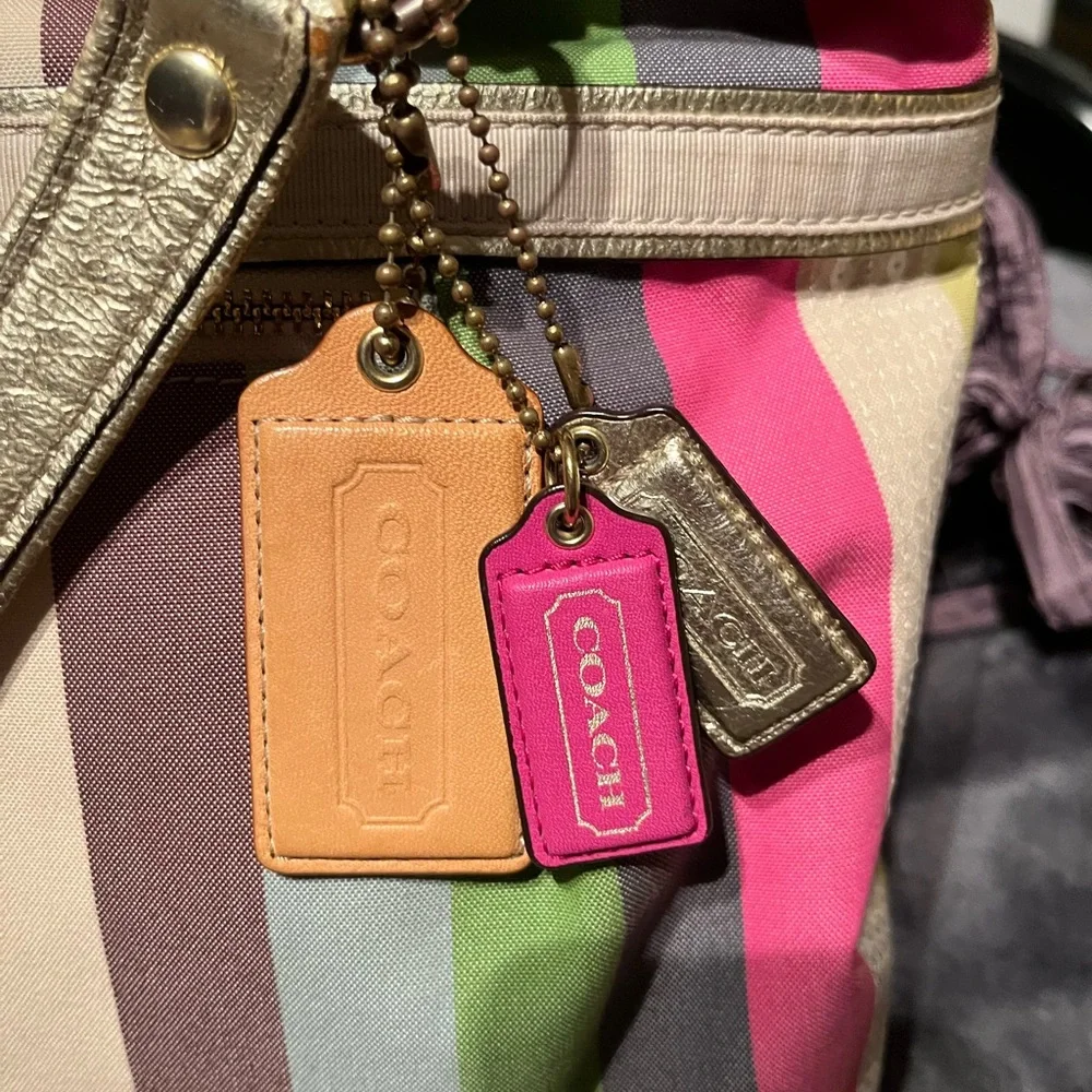 Coach Poppy Legacy Multicolor Striped Glam Bag with Sequins and Gold handles - Picture 2 of 11